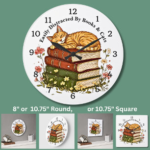 Reloj Redondo Grande Cambiar texto - Libros y gatos fácilmente distraíd