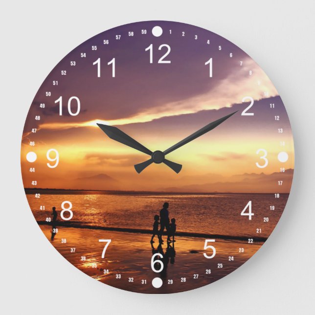 Reloj Redondo Grande Caminando por la playa al atardecer (Anverso)
