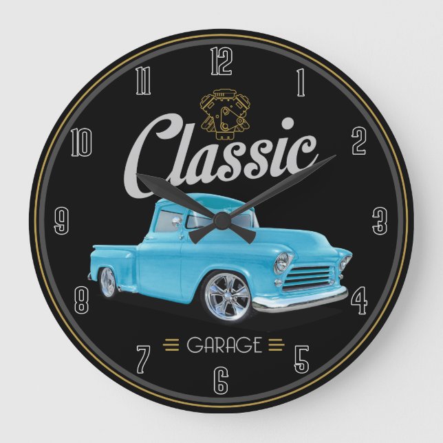 Reloj Redondo Grande Camión azul clásico (Anverso)