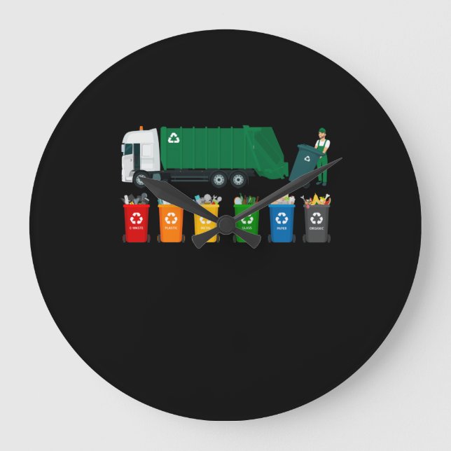 Reloj Redondo Grande Camión de basura reciclado (Anverso)