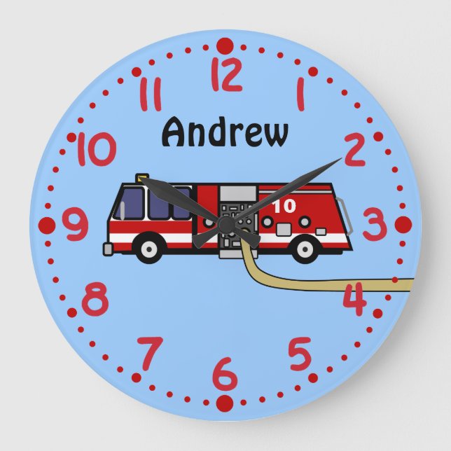 Reloj Redondo Grande Camión de bomberos ama el nombre personalizado del (Anverso)