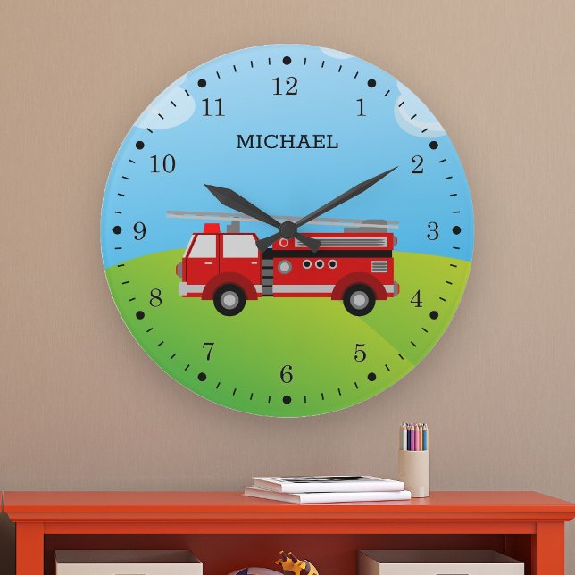 Reloj Redondo Grande Camión de bomberos lindo habitación de niños bombe (Subido por el creador)