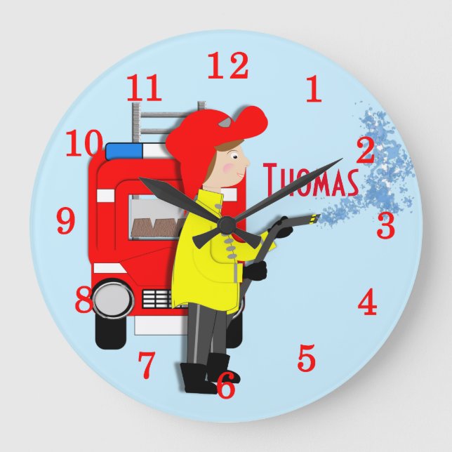 Reloj Redondo Grande Camión de bomberos Personalizado de niños gracioso (Anverso)
