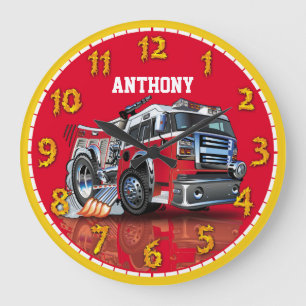 Reloj Redondo Grande Camión de motor de fuego para niños personalizable