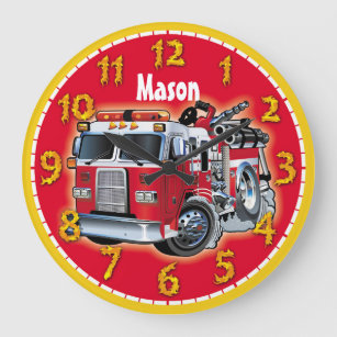 Reloj Redondo Grande Camión de motor de fuego para niños personalizable