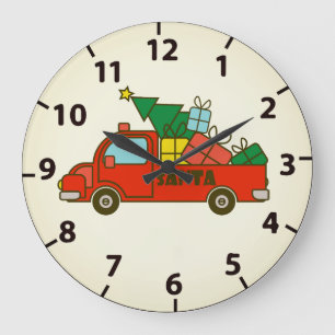 Reloj Redondo Grande Camión de Santa vista lateral Feliz Navidad