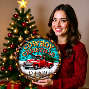 Reloj Redondo Grande Camión Rojo de Navidad Vaquero