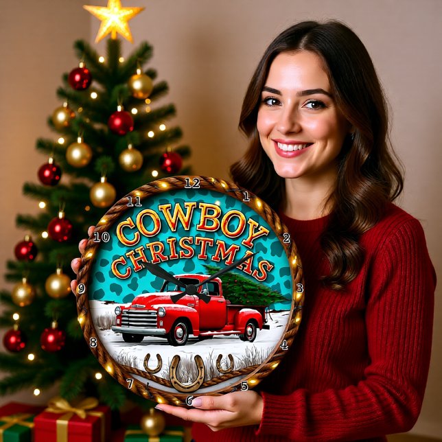 Reloj Redondo Grande Camión Rojo de Navidad Vaquero (Subido por el creador)