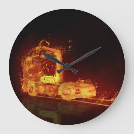 Reloj Redondo Grande Camión rojo quemándose en llamas