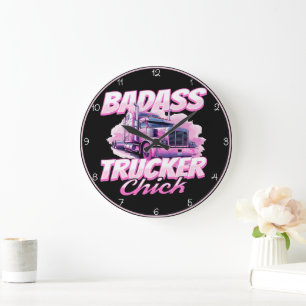 Reloj Redondo Grande Camionero de Badass Chick Pink Power