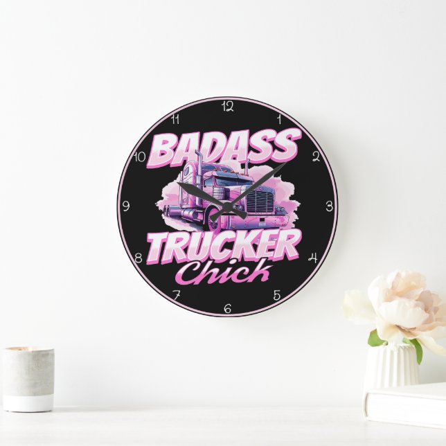 Reloj Redondo Grande Camionero de Badass Chick Pink Power (Hogar)