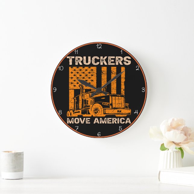 Reloj Redondo Grande Camioneros mueven Estados Unidos: Orgullo Naranja (Hogar)