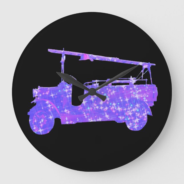 Reloj Redondo Grande Camiones de bomberos de espuma azul de época, (Anverso)