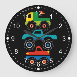 Reloj Redondo Grande Camiones Monster Guay Regalos verdes rojos azules 