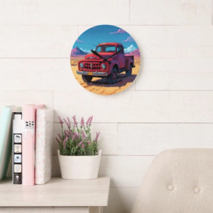 Reloj Redondo Grande Camioneta Americana Clásica