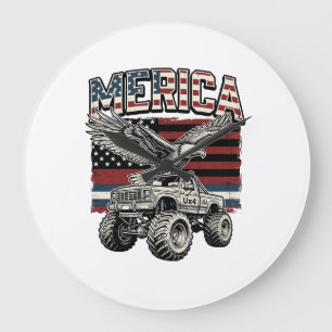 Reloj Redondo Grande Camioneta Monstruo Águila Americana Patriótica Vin