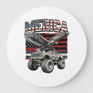 Reloj Redondo Grande Camioneta Monstruo Águila Americana Patriótica Vin