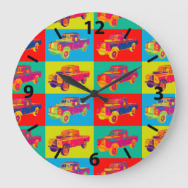 Reloj Redondo Grande Camioneta Pickup Land Rover 1971 Colorida Arte Pop