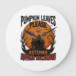 Reloj Redondo Grande Camisa de calabaza de otoño con hojas de otoño esp