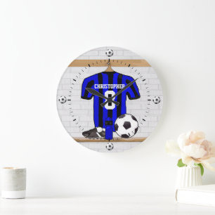 Reloj Redondo Grande Camisa de fútbol de personalizable (negro y rojo)
