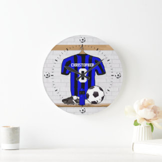 Reloj Redondo Grande Camisa de fútbol de personalizable (negro y rojo)