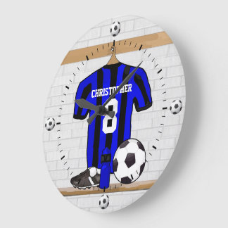 Reloj Redondo Grande Camisa de fútbol personalizable (azul y negro)