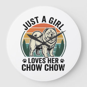 Reloj Redondo Grande Camisa de perro Chow Chow Arte de chica vintage am