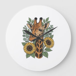 Reloj Redondo Grande Camisa Floral de Jirafa con Girasoles Grabados Vin