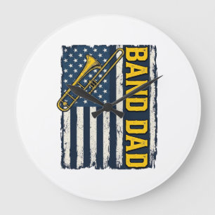 Reloj Redondo Grande Camisa Vintage de la Bandera Americana del Trombón