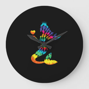 Reloj Redondo Grande Camisas de sirena de tie-do arcoiris en hip retro