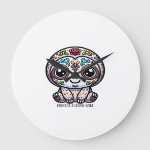 Reloj Redondo Grande Camiseta Activa de Perezoso del Día de los Muertos