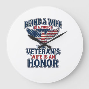 Reloj Redondo Grande Camiseta Águila Patriótica Honor Esposa de Veteran
