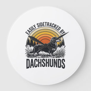 Reloj Redondo Grande Camiseta Amante de Dachshund Fácilmente Desviado A