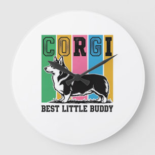 Reloj Redondo Grande Camiseta Amor Corgi Grabado Vintage Silueta Perro_