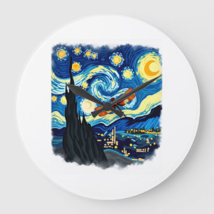 Reloj Redondo Grande Camiseta Artística Libélula Van Gogh Noche Estrell