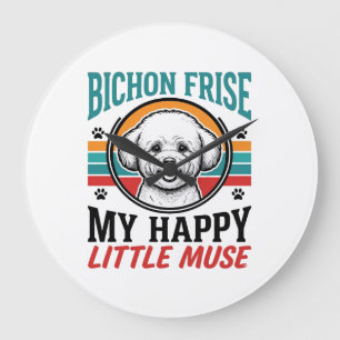 Reloj Redondo Grande Camiseta Bichon Frise Espíritu Vintage Arte Perro_