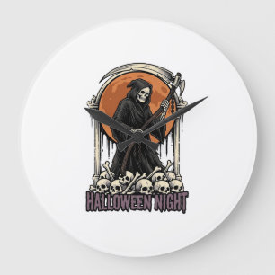 Reloj Redondo Grande Camiseta blanca de grabado vintage de Halloween de