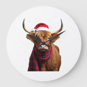 Reloj Redondo Grande Camiseta Boho Xmas Navidad Vaca Highland (1)