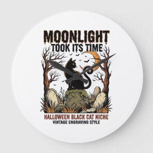 Reloj Redondo Grande Camiseta Cementerio Vintage Gato Negro Halloween_1