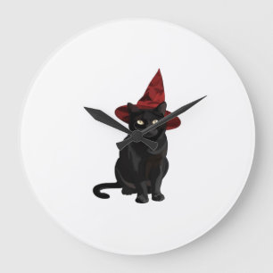 Reloj Redondo Grande Camiseta clásica gato negro místico con sombrero r