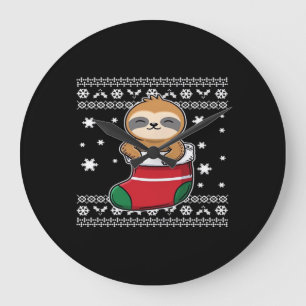 Reloj Redondo Grande Camiseta Clásica Sloth navidades