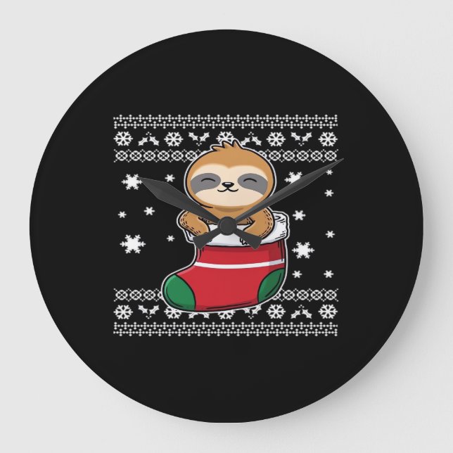 Reloj Redondo Grande Camiseta Clásica Sloth navidades (Anverso)
