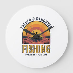 Reloj Redondo Grande Camiseta Compañeras de Pesca Padre Hija para Toda