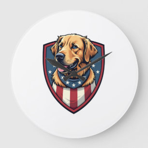Reloj Redondo Grande Camiseta con grabado de Golden Retriever Patriótic