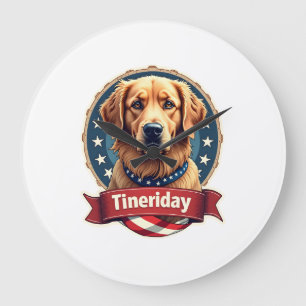 Reloj Redondo Grande Camiseta con grabado de Golden Retriever patriótic