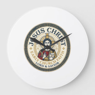 Reloj Redondo Grande Camiseta Cristiana Antigua de Jesús Padres del Des