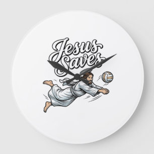 Reloj Redondo Grande Camiseta Cristiana Antigua De Voleibol Jesus Salva