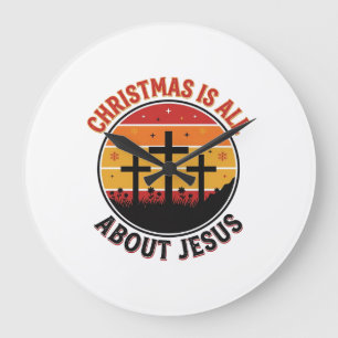 Reloj Redondo Grande Camiseta cristiana de Navidad Jesús puesta del sol
