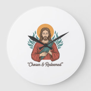 Reloj Redondo Grande Camiseta cristiana vintage de Jesús elegida y redi