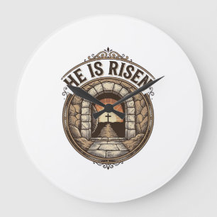 Reloj Redondo Grande Camiseta cruz de Pascua vintage él ha resucitado